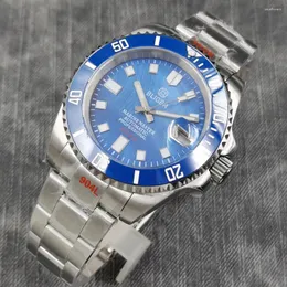 Horloges 40 MM Business Blauwe Wijzerplaat Lichtgevende Mechanische Man Horloges Saffierglas Keramische Bezel NH35A Automatische Herenhorloge