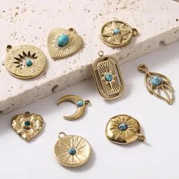 Naszyjniki wisiorane Inkrustowane turkusowe okrągły pusty naszyjnik ze stali nierdzewnej Pendendif Femme Men Akcesoria biżuterii
