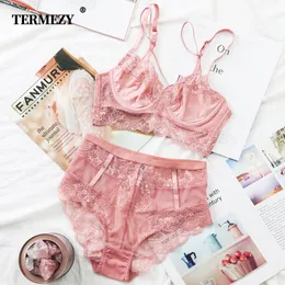 مجموعات حمالات الصدرية Termezy Classic Lungle Pink Bra Set Lingerie Push Up Brassiere Lace Intelar Set Sexy Sexy Waist Banys for Women Intelder 230426