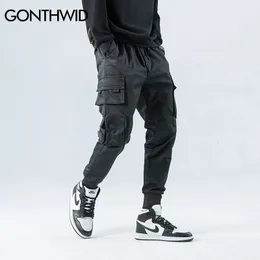 Мужские брюки Gonthwid боковые на молнии каркасы грузовые брюки Harge Joggers Мужчины хип -хоп повседневная уличная одежда Хараджуку.