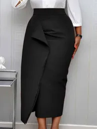 Rock Frauen Schwarz Bodycon Bleistift Röcke Hohe Taille Schlank Midi Modest Classy Weibliche Paket Hüfte Jupes Falad Officewear Elegante Mode