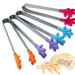 Bar Tools Cute Creative Small Silicone Clip Non Slip rostfritt stål Mini Food Ice Square Suger BBQ Tongs Clips Kitchen Supplies FY5348