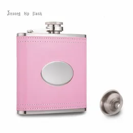 Hip Flasks 7Oz Labu Panggul Baja Tahan Karat 188 Kulit Merah MudaCoklatHitam Personal dengan Corong Derajat Makanan 230425