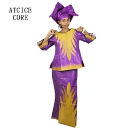 Abbigliamento etnico Abiti africani per le donne Abito da chiesa Bazin Riche Ricamo Design Robe Top Sciarpa Tre pezzi Un set 230425