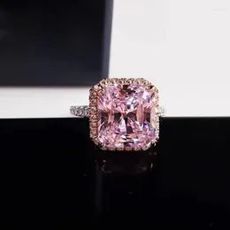 Cluster Rings Nordic Sweet Pink Geometric Zircon Ring Women 925 Sterling Silver Luxury Girl's pekfingergåva smycken Tillbehör