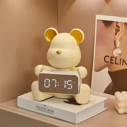 Desk Table Clocks Cartoon Bear Electronic Alarm Clock Living Room Bedroom Desktop Watch Luminous Mute Digitale Uhren Digital Decoration 231124