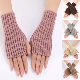 Ins coreano inverno quente sem dedos luvas de malha feminino cor sólida estiramento luvas expostas dedo luvas aquecedores de braço guantes