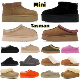 2023 Tasman Tazz Slippers Boots Chestnut Fur Slides Sheepskin Shearling Mules Women Men Ultra Mini Platform Boot Slip-on Shoes Suede Com YGO
