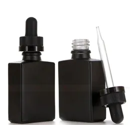 Partihandel 30 ml matt svart fyrkantig glas droppflaskor för E Liquid Essential Oil Glass Bottle With Pipette Droper