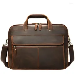 Evrak çantaları vintage çılgın at gerçek deri erkek evrak çantası için 15 inç dizüstü bilgisayar çantası erkek omuz crossbody crossbody çanta ofis iş çanta