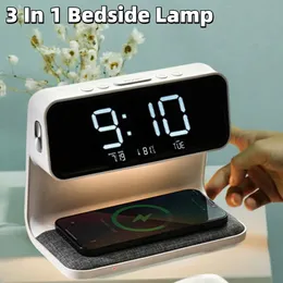 Desk Table Clocks 3 In 1 Bedside Lamp Touch Wireless Charger Dimmable Digital Alarm Clock Large Screen for Bedroom 231124