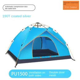 3-4 Personen gefälschtes Doppelschichtzelt für Outdoor-Camping, regensicher, faltbar, tragbar, automatisch schnell öffnendes Zwei-Personen-Zelt