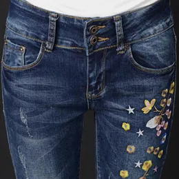 청바지 New Spring Denim Stretch Women 's Jeans 자수 Mujer Fashion Slim High Waist 청바지를위한 Skinny 자수 청바지 여성