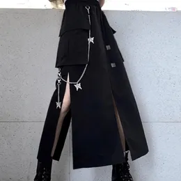 Vestidos 2021 nueva falda de verano para mujer moda estilo coreano faldas largas negras con cadena con abertura lateral ropa informal estilo hip hop falda gótica Punk 12550