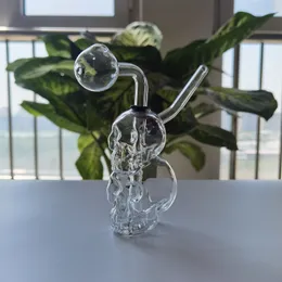 4 tum mini glas bongs vattenpipa skalle form rökande bubbla små vattenrör handrör olje brännare rigg