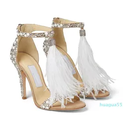 Focus Bride Wedding Sandals Dress Shoes Pearls Strass Viola White Suede Fix Crystal Embellished High Heels Feather Tassel Pu1959591