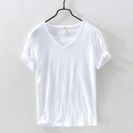 Men's TShirts Summer 100% Cotton Tshirt Men Vneck Solid Color Casual T Shirt Basic Tees Plus Size Short Sleeve Tops Y2449 230425