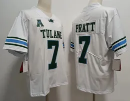 Tulane Green Wave Football Jersey College 7 Michael Pratt camisa masculina toda costurada branco azul claro