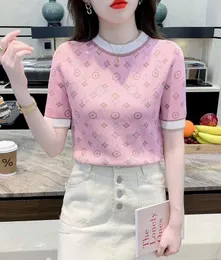 Mangas curtas de designer de camisetas femininas com diamantes camisetas rosa tes