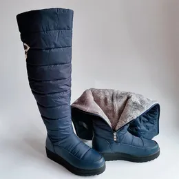 Down Warm Plush 943 High Snow Women Wind Winter Shoes Platform Женская сапоги с за колен Женская модная мех водонепроницаем