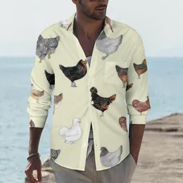 Camicie casual da uomo Vari uomini di pollo Camicia con stampa animalier carino Manica lunga Camicette retrò divertenti Top grafici autunnali Taglie forti 3XL 4XL