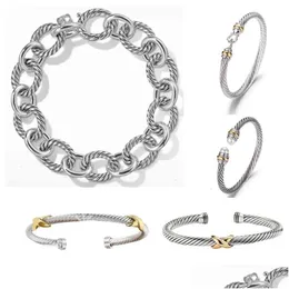 Bangle Dy Bracelet Designer Bracelets Fashion Jewelry For Women Men Gold Sier Pearl Head Cross Open Cuff Man Party Christmas Drop Del Dhqj2