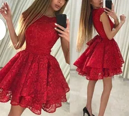 Krótkie sukienki z domu Red Lace A-Line Gowns Princess Mini Birthday Prom Graudation Cocktail Party Gowns 15