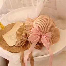 Caps Hats Fashion Baby Petal Brim Straw Woven Hat Sun Protection Cap Kids Girls Princess Adjustable Beach Cute Infant Bucket 230426