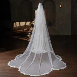 Bridal Veils V867 Long Headdress Simple Super Immortal Trail Lace Double Layer White Mask Wedding Tour Shooting Headwear