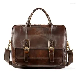 Nişaneler Vintage Man Çanta Omuz Çantası Erkek Omuz Crossbody Bag Ofis Business için Orijinal Deri Erkek Evrak Çekici