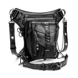 Midjeväskor kvinnor väska gotisk fanny packar motorcykel höft droppben steampunk hölster axel män pu läder crossbody