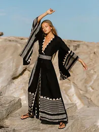 Klänning 2022 Bohemian Casual Long Kimono Cardigan Tunic Spring/Autumn Women Front Open Sashes Holiday Beach Dress Vestidos A1197