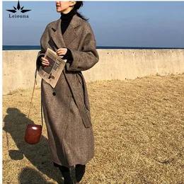 Blandar Leioouna Loose Casual Long Sleeve Plus Size Fashion Women Winter Long Overrock Outwear Wool Coat Cardigans Femme Belt Coat