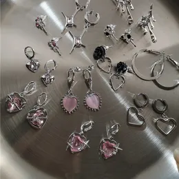 Ear Cuff Harajuku Vintage Goth Pink Peach Heart Drop Earrings For Women Grunge Punk Halloween Aesthetic Y2k Fairy Jewelry 230426