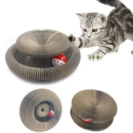 Toys Magic Organ Cat Scratch Board Paper Cat Toy With Bell Cat Sliping Claw Spela Game Cats Climbing Frame Rund Korrugerade leksaker