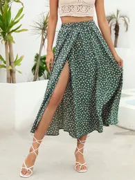 Skirts Finjani A-Line Skirt Ruffled Hem Split Thigh Floral Print Skirt High Waist Long Skirts For Women Fashion 230427