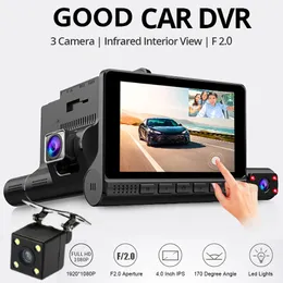 4 Zoll HD 1080P 3 Objektiv Auto DVR Videorecorder Dashcam Smart G-Sensor Rückfahrkamera 170 Grad Weitwinkel Ultra Resolution Front mit Innenraum mit Rückfahrkamera