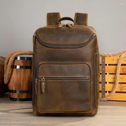 حقيبة ظهر Westal Crazy Horse Leather Men Luxury Designer Laptop 13.3 Inch Notebook Bag Bag Travel Daypack Motorcycle Riding