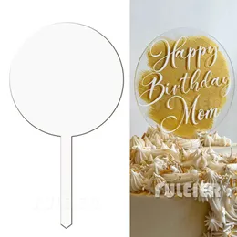 Andra evenemangsfestleveranser 10st 10 cm runda akrylkaka toppers Clear Blank Circle Diy Cake Topper för bröllop födelsedagsfestdekorationer verktyg 231127