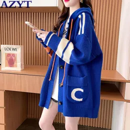 Cardigans azyt coreano solto camisola oversized feminino cardigan 2022 primavera outono moda com capuz malhas pull femme casual camisola casaco