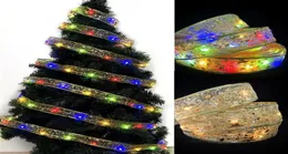Jul LED -lampor Bronzing Double Ribbon String Light Xmas Ornament Party Tree Decoration Pendanta20a094755013