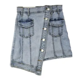 Kjolar 2023 kvinnor sommarknappar dekoration blå denim kort mini oregelbundna jeans kjol high street femme