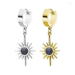 Hoop Earrings European And American Hoops Inlaid With Zircon Sunflower Stainless Steel Attractive Ladies' Party