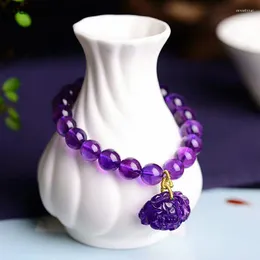 Strand Wholesale Purple Natural Crystal Bracelets Beads With Peony Flower PiXiu Pendant Hand String Beauty For Women Jewelry