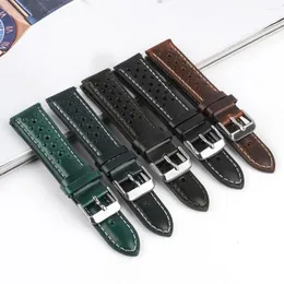 Watch Bands Handmade Black Oil Wax Band 18mm 19mm 20mm 21mm Waterproof Porous Breathable Genuine Leather Strap For Men Women