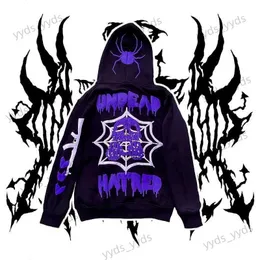 Herren Hoodies Sweatshirts Hoodie Spinnennetz Totenkopf Grafik Reißverschluss Kapuzenpullover Y2k Jacke 2022 Harajuku Kleidung Pullover Damen Top Goth Hip Hop Grunge T231127