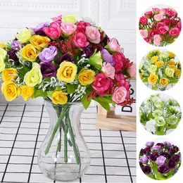 Decorative Flowers Bouquet Artificial 21 Head Fake Rose Wedding Party Home Decoration Flower Fiori Silk Artificiali