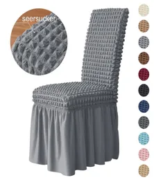 3D Seersucker Chair Cover Long kjolstolskydd för matsal bröllop el bankett stretch spandex heminredning hög rygg 2205124279264