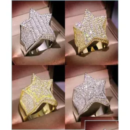 Мужское золотое кольцо с боковыми камнями, пятиконечная звезда, модные кольца в стиле хип-хоп, ювелирные изделия 1850 T2, Drop Del Yzedibleshop, Dhd8J4982473, Delive Dhm4M