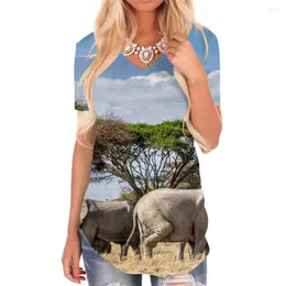 Camisetas femininas de uma camiseta de animais femininos camisa de elefante impressão de elefante adorável camisetas impressas femininas moda moda tops casuais estilo alto